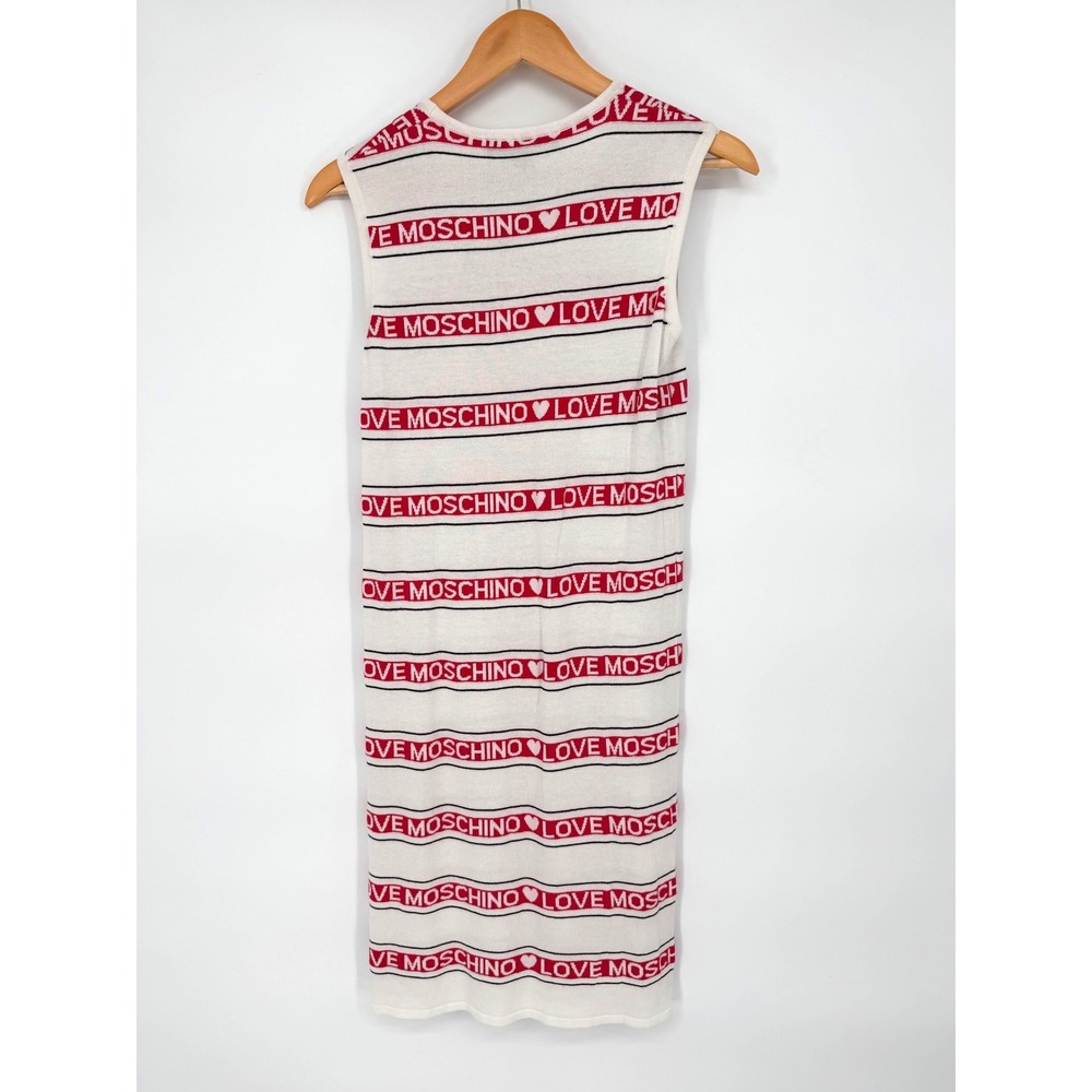 Love Moschino Womens White Pink Logo Stripe Heart Sleeveless Knit Dress Size 6 - Picture 7 of 10
